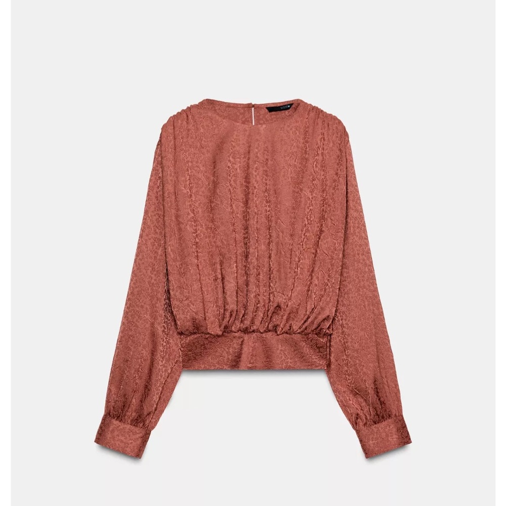 NWT Zara Jacquard Balloon Marsala Textured Blouse - S Small - NEW